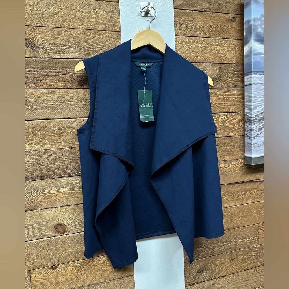 Lauren Ralph Lauren Navy Quilted Open-Front Vest – Size Small (NWT) - Picture 3 of 7